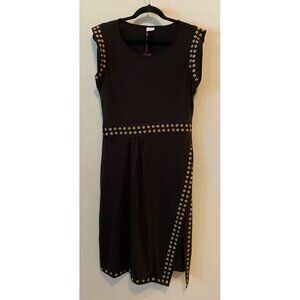 NWT Lascana Black Sleeveless Dress Gold Grommet Detail Asymmetrical Small
